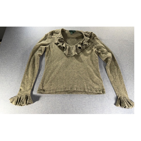 Lauren Ralph Lauren Sweaters - Lauren Ralph Lauren Vintage 90s Silk Cashmere Ruffle Neck Sweater Olive Green L